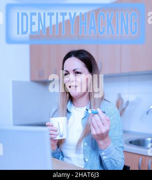 Text caption presenting Identity Hacking. Word Written on criminal that steal your personal information using malware Office Meeting Online, School Stock Photo