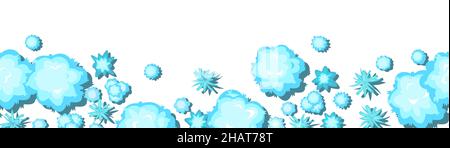 Winter landscape top view. Horizontal composition. Snowy frosty nature in cold season. From high. White drifts of snow. Seamless Illustration in carto Stock Vector