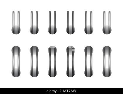 Silver horizontal spiral for open notebook and calendar. Steel spiral wire bindings for sheets of paper. Set vector illustration isolated on realistic Stock Vector
