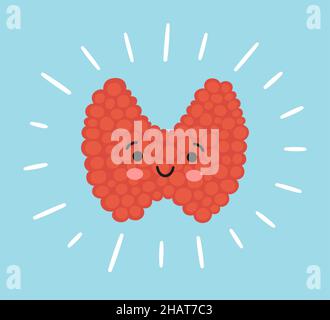 Happy kawaii thyroid gland character. Drawing of a smile thyroid gland. Vector illustration isolated in cartoon style on white background Stock Vector