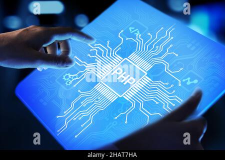 PHP Web development and coding internet and technology concept on virtual screen. Stock Photo