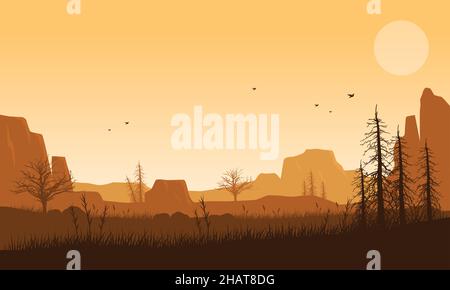 Incredible natural scenery from the village at dusk in the afternoon. Vector illustration of a city Stock Vector