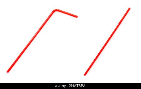 Two classic red cocktail straws  isolated on white Stock Photo