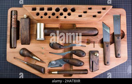 Tanner tools. Skiving knifes. Stock Photo