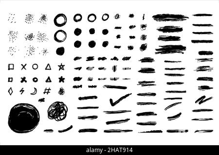 set of design elements. big bundle of paint brush stroke illustration. big colection of stroke element on isolated background Stock Photo