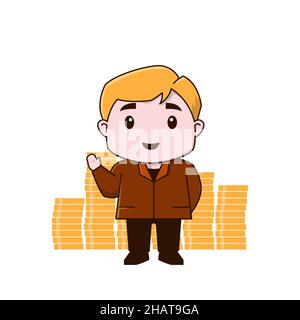 Businessman Leader Rich Money Gold Character Cartoon Stock Vector