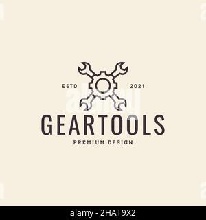 line cross wrench with gear logo symbol icon vector graphic design illustration idea creative Stock Vector
