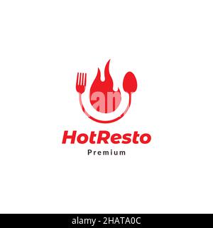 spoon with fork and fire red logo symbol icon vector graphic design illustration idea creative Stock Vector