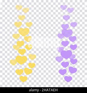 A set of likes in the live stream is a flying up icon heart. The likes user counter for online videos. Purple and yellow hearts in fashionable pastel Stock Vector