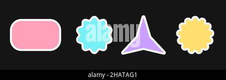 Set of 4 stickers and patches with copy space in retro pop style colorful pastel colors with a stroke. Simple isolated vector shapes for promo, packag Stock Vector