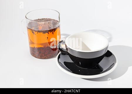 Black glass with sauce for drinking beverage Stock Photo