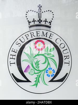 File photo dated 26/3/2021 of a sign for the UK Supreme Court in Parliament Square, central London. Senior officers are waiting for a Supreme Court ruling on whether the Police Service of Northern Ireland is sufficiently independent to carry out investigations into two events during the Troubles in Ulster half a century ago. Seven justices based in London heard arguments, at a Supreme Court hearing in June, relating to proposed police investigations into the killing of a Catholic woman in 1972 and the treatment of 12 people, who have become known as the 'hooded men', detained in 1971. Issue da Stock Photo