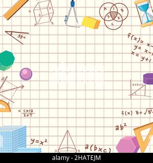 Blank math template with math tools and elements illustration Stock Vector