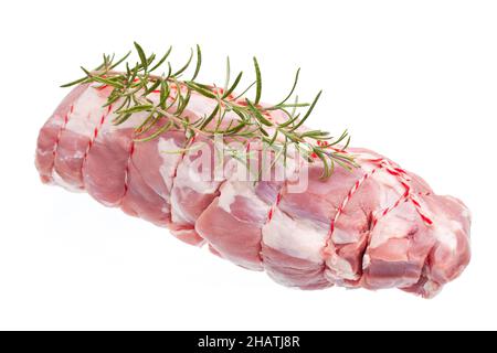 roast lamb, lamb, raw, roast, fat, sheep, whole, meat, fresh, kitchen, red, piece, string, pink, one, page, background, single, cooking, optional, bea Stock Photo