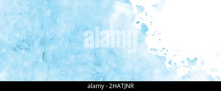 Abstract bright blue watercolor splatter background texture. Hand-painted watercolor splash horizontal background, vector used for header, banner, or Stock Vector