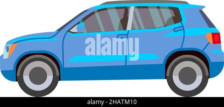 Blue hatchback toy. Cartoon car icon in side view Stock Vector