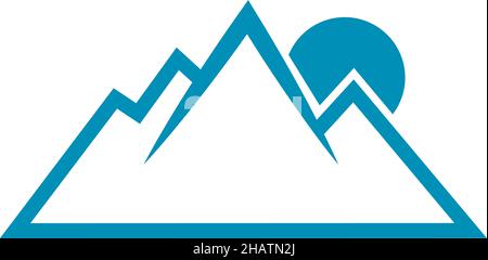 Mountain with rising sun. Simple line style logo Stock Vector