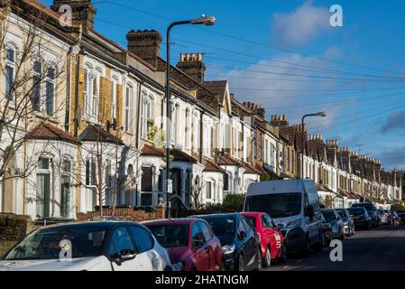 Row of terrace houses, Cairo Road, E17, Walthamstow, London, England, UK Stock Photo