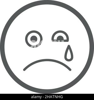 Weeping emoji. Simple line face with tear dropping Stock Vector