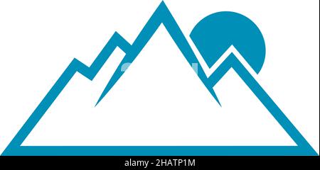 Mountain with rising sun. Simple line style logo Stock Vector