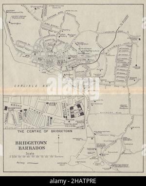 BRIDGETOWN. Vintage town map. Barbados. West Indies. Caribbean 1923 old Stock Photo