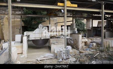 Large Circular Saw Used for Cutting Blocks of Stone in Stone Quarry Rognes Provence France Stock Photo