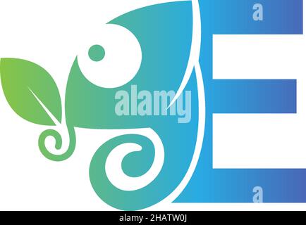 Letter E icon with chameleon logo  design template vector Stock Vector
