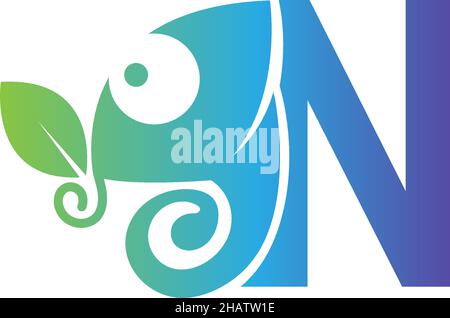 Letter N icon with chameleon logo  design template vector Stock Vector