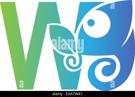 Letter W icon with chameleon logo  design template vector Stock Vector