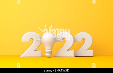 Light bulb making new year 2022 sign. New ideas concept. 3D Render Stock Photo