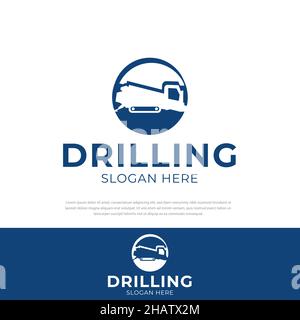 Drilling design logo, heavy equipment, symbol, icon design template Stock Vector
