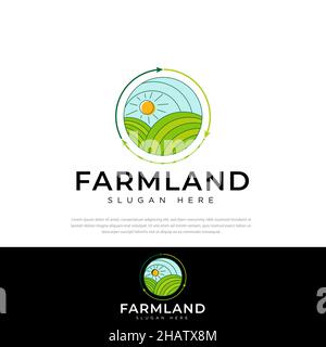 Arrow circle farmland design logo. Rural landscape vector design. farm illustration Stock Vector