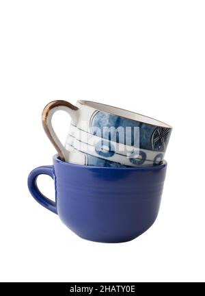Blue coffee cups  isolated on white background with clipping path Stock Photo