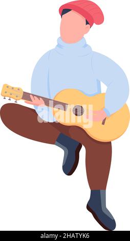 Man playing guitar semi flat color vector character Stock Vector