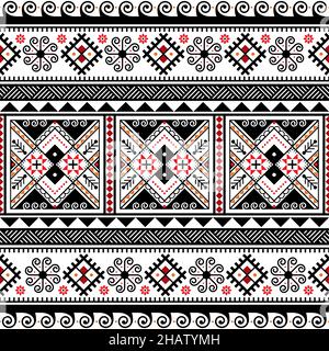 Ukrainian Easter eggs - Hutsul Pisanky vector seamless pattern, Slavic folk art with traignles, waves and geometric shapes Stock Vector