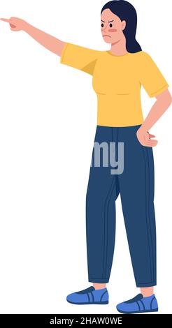 Displeased mom pointing with finger semi flat color vector character Stock Vector