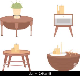 Decorative table semi flat color vector item set Stock Vector