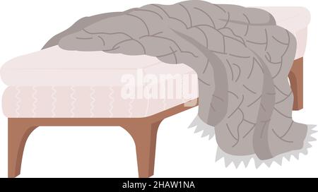 Cozy grey settee with blanket semi flat color vector item Stock Vector
