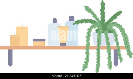 Shelf with home stuff semi flat color vector item Stock Vector