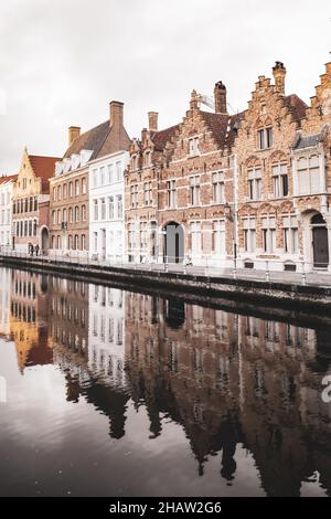 BELGIUM, BRUGES, DECEMBER 2021: The beautiful buildings of Bruges, the belgian UNESCO World Heritage city Stock Photo