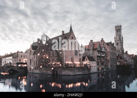 BELGIUM, BRUGES, DECEMBER 2021: The beautiful buildings of Bruges, the belgian UNESCO World Heritage city