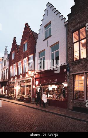 BELGIUM, BRUGES, DECEMBER 2021: The beautiful buildings of Bruges, the belgian UNESCO World Heritage city Stock Photo