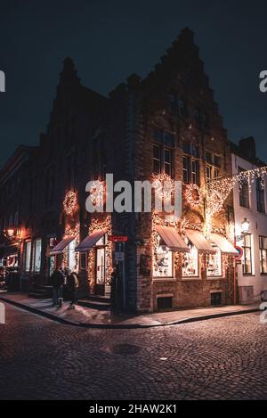 BELGIUM, BRUGES, DECEMBER 2021: The beautiful buildings of Bruges, the belgian UNESCO World Heritage city Stock Photo