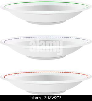 Set of white plates with different decoration isolated drawing in flat style on a transparent background Stock Vector