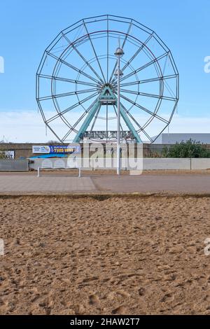 Skegness Giant Wheel from the beach in the winter with its gondola's removed. Stock Photo