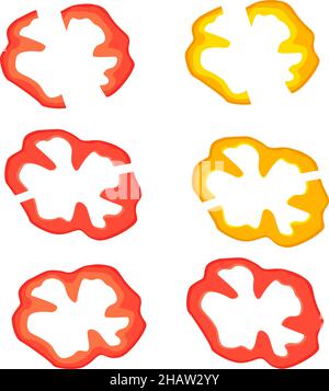 Red and yellow fresh paprika slices isolated drawing in flat style on a transparent background Stock Vector