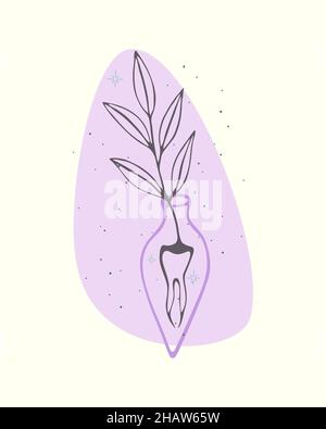 Potion magic bottle root tooth mandrake witchcraft magic, doodle boho style. Vector illustration Stock Vector