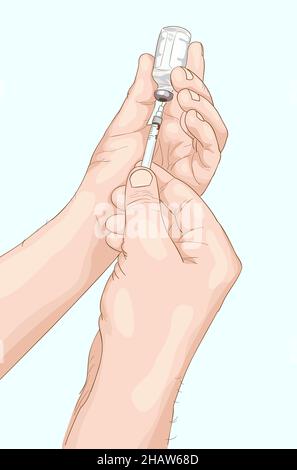 Insulin fence from an ampoule in syringe. Vector illustration. Stock Vector
