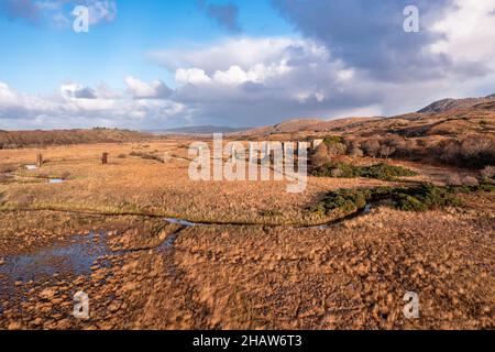 Aerial view of the Owencarrow Railway Viaduct by Creeslough in County Donegal - Ireland. Stock Photo