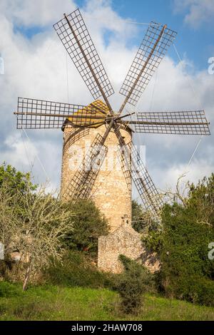 Historic windmill, near Llubi, Majorca, Spain Stock Photo